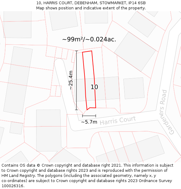 10, HARRIS COURT, DEBENHAM, STOWMARKET, IP14 6SB: Plot and title map