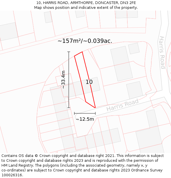 10, HARRIS ROAD, ARMTHORPE, DONCASTER, DN3 2FE: Plot and title map