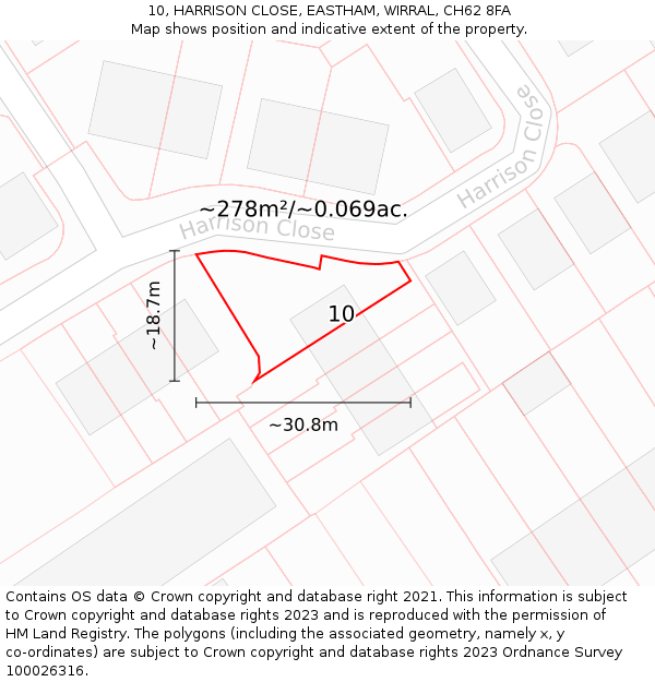10, HARRISON CLOSE, EASTHAM, WIRRAL, CH62 8FA: Plot and title map