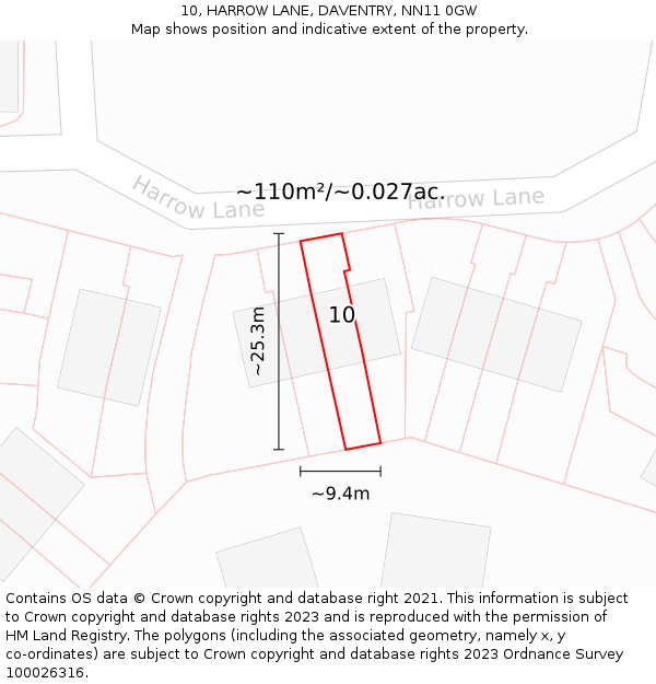 10, HARROW LANE, DAVENTRY, NN11 0GW: Plot and title map