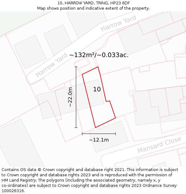 10, HARROW YARD, TRING, HP23 6DF: Plot and title map