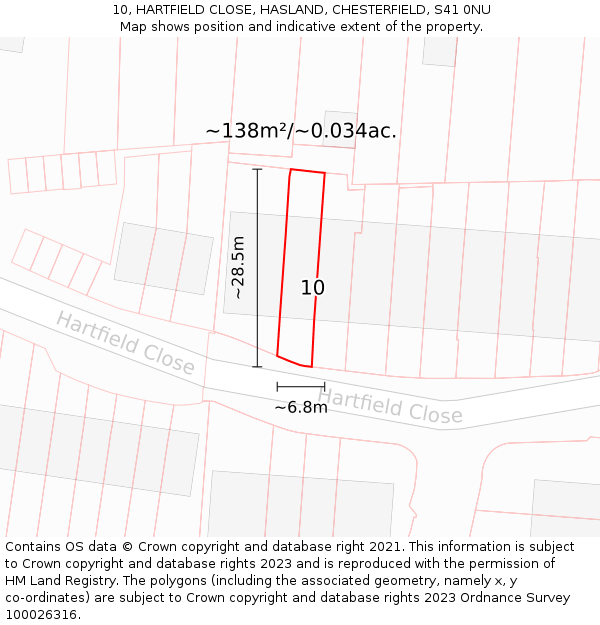 10, HARTFIELD CLOSE, HASLAND, CHESTERFIELD, S41 0NU: Plot and title map