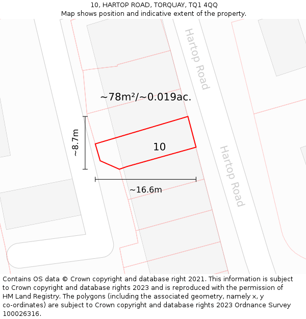 10, HARTOP ROAD, TORQUAY, TQ1 4QQ: Plot and title map