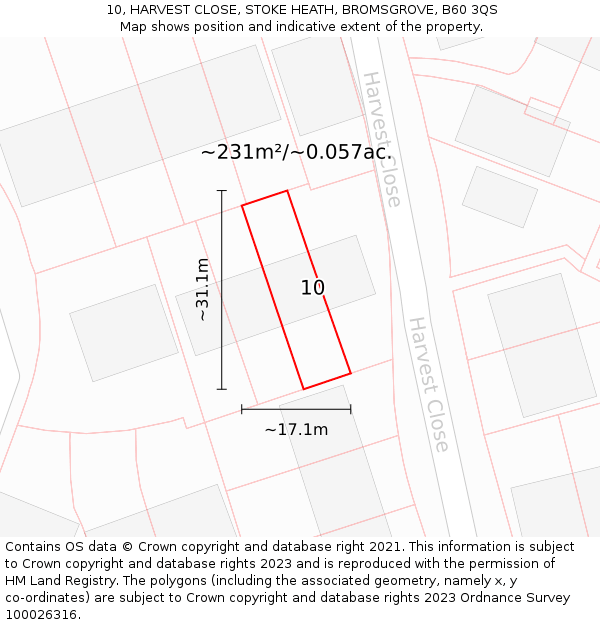 10, HARVEST CLOSE, STOKE HEATH, BROMSGROVE, B60 3QS: Plot and title map