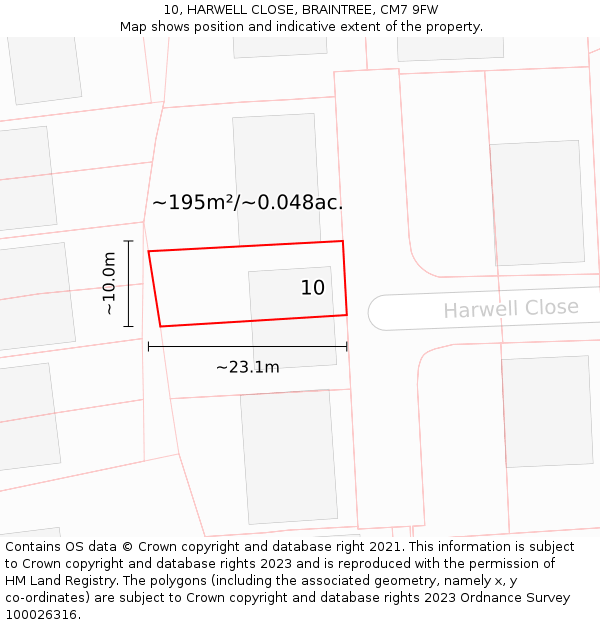10, HARWELL CLOSE, BRAINTREE, CM7 9FW: Plot and title map