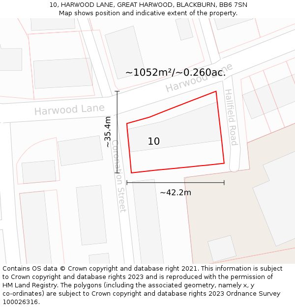 10, HARWOOD LANE, GREAT HARWOOD, BLACKBURN, BB6 7SN: Plot and title map