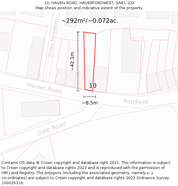 10, HAVEN ROAD, HAVERFORDWEST, SA61 1DX: Plot and title map