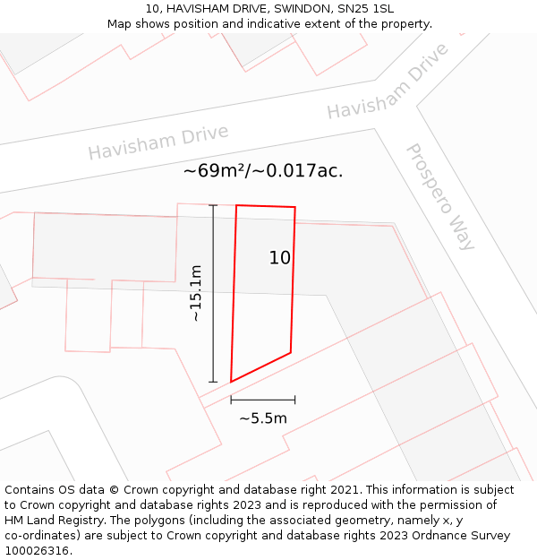 10, HAVISHAM DRIVE, SWINDON, SN25 1SL: Plot and title map