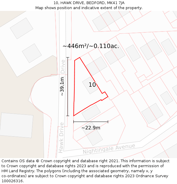 10, HAWK DRIVE, BEDFORD, MK41 7JA: Plot and title map