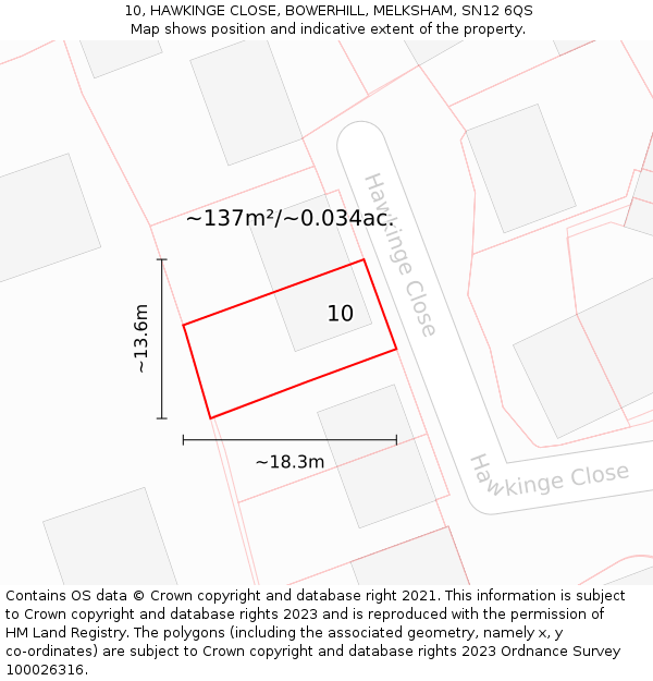 10, HAWKINGE CLOSE, BOWERHILL, MELKSHAM, SN12 6QS: Plot and title map