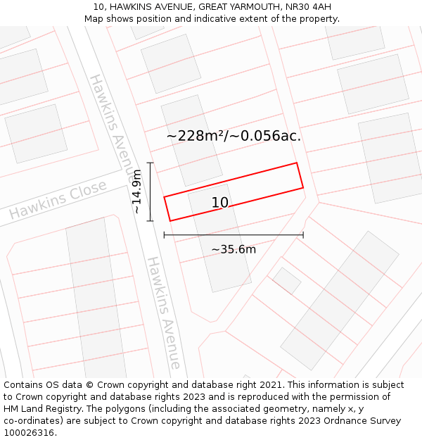 10, HAWKINS AVENUE, GREAT YARMOUTH, NR30 4AH: Plot and title map