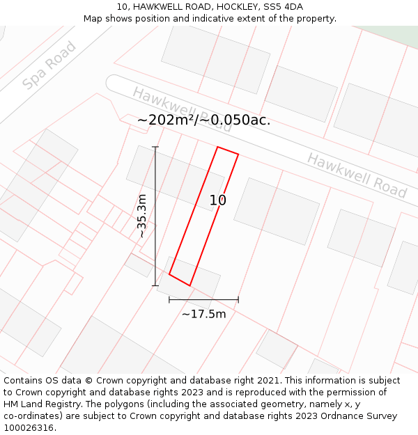 10, HAWKWELL ROAD, HOCKLEY, SS5 4DA: Plot and title map