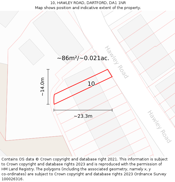 10, HAWLEY ROAD, DARTFORD, DA1 1NR: Plot and title map