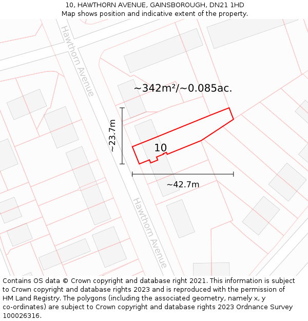 10, HAWTHORN AVENUE, GAINSBOROUGH, DN21 1HD: Plot and title map