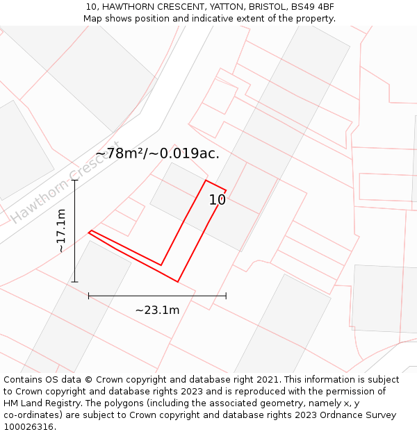 10, HAWTHORN CRESCENT, YATTON, BRISTOL, BS49 4BF: Plot and title map