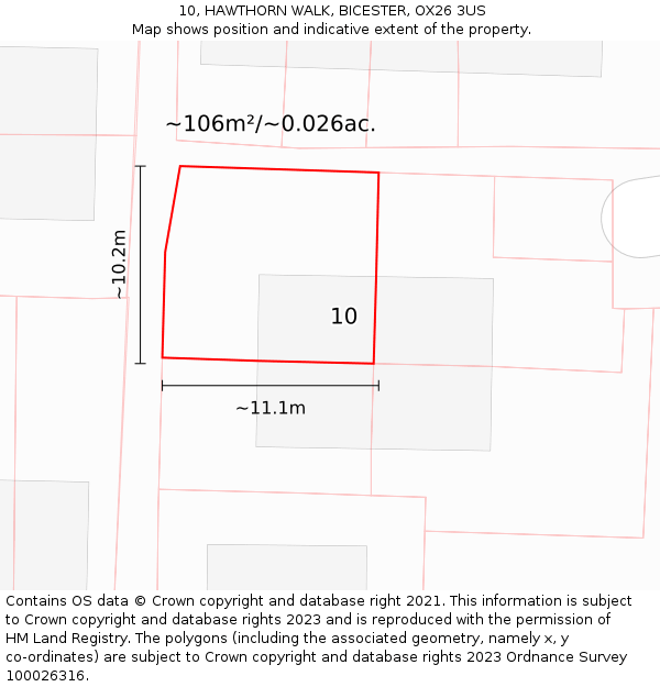10, HAWTHORN WALK, BICESTER, OX26 3US: Plot and title map