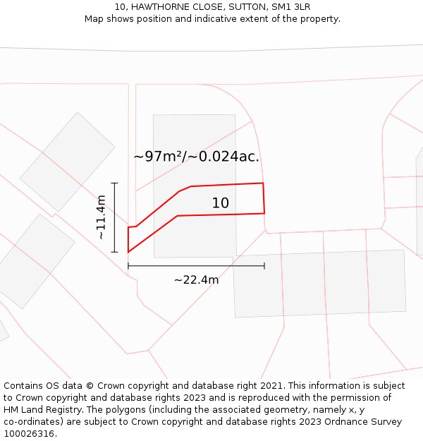 10, HAWTHORNE CLOSE, SUTTON, SM1 3LR: Plot and title map