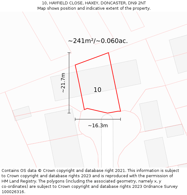10, HAYFIELD CLOSE, HAXEY, DONCASTER, DN9 2NT: Plot and title map