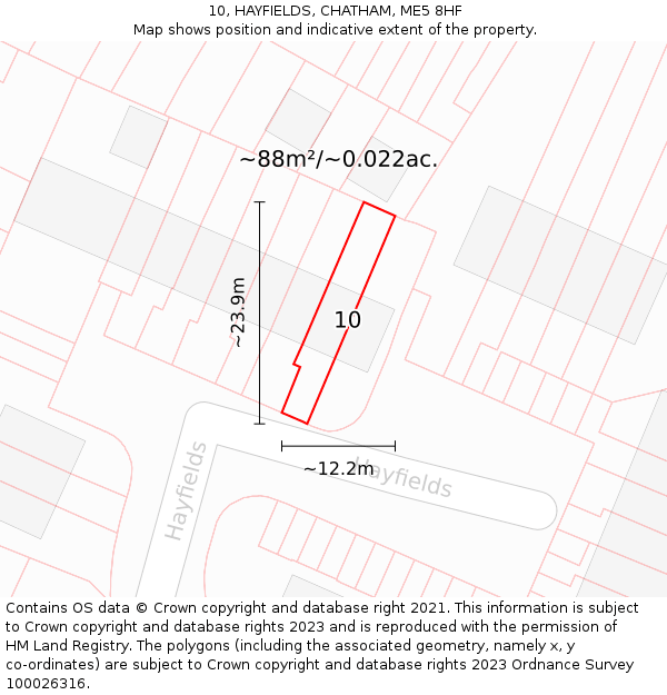 10, HAYFIELDS, CHATHAM, ME5 8HF: Plot and title map