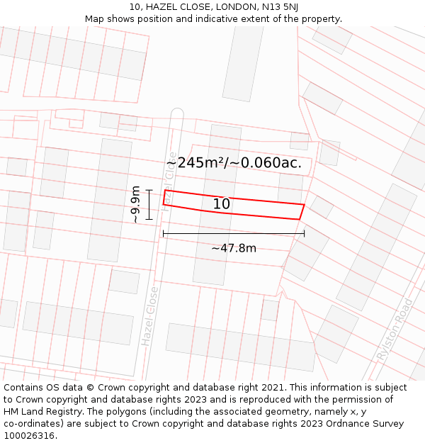 10, HAZEL CLOSE, LONDON, N13 5NJ: Plot and title map