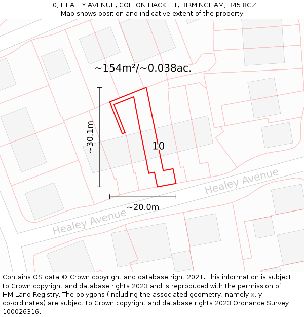 10, HEALEY AVENUE, COFTON HACKETT, BIRMINGHAM, B45 8GZ: Plot and title map