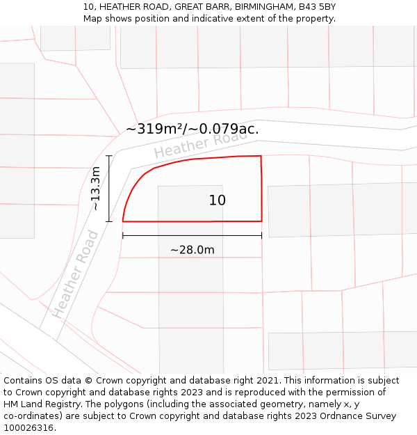 10, HEATHER ROAD, GREAT BARR, BIRMINGHAM, B43 5BY: Plot and title map
