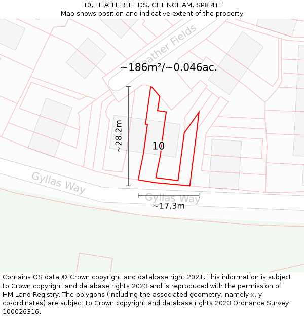 10, HEATHERFIELDS, GILLINGHAM, SP8 4TT: Plot and title map