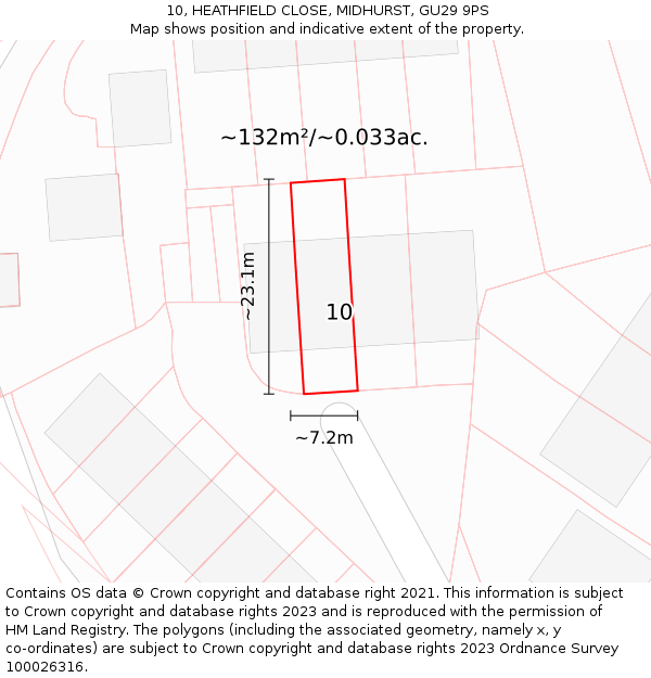 10, HEATHFIELD CLOSE, MIDHURST, GU29 9PS: Plot and title map