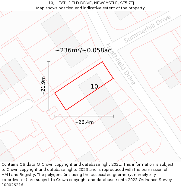 10, HEATHFIELD DRIVE, NEWCASTLE, ST5 7TJ: Plot and title map