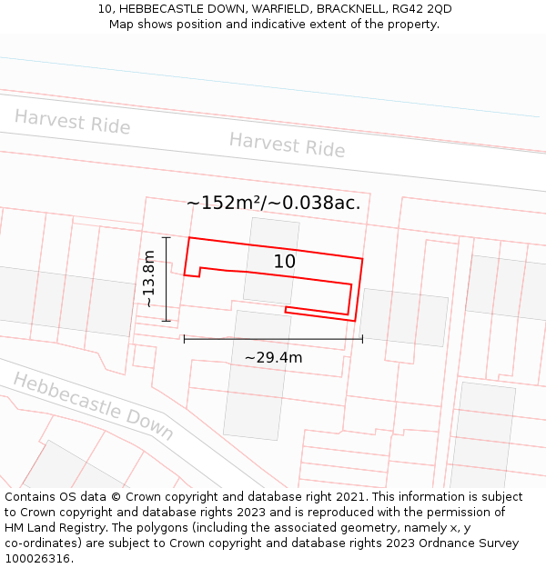 10, HEBBECASTLE DOWN, WARFIELD, BRACKNELL, RG42 2QD: Plot and title map