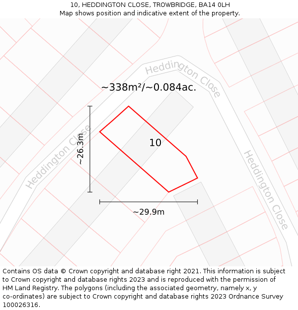 10, HEDDINGTON CLOSE, TROWBRIDGE, BA14 0LH: Plot and title map