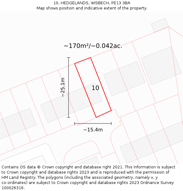 10, HEDGELANDS, WISBECH, PE13 3BA: Plot and title map