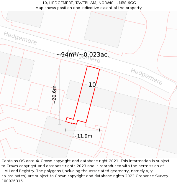 10, HEDGEMERE, TAVERHAM, NORWICH, NR8 6GG: Plot and title map