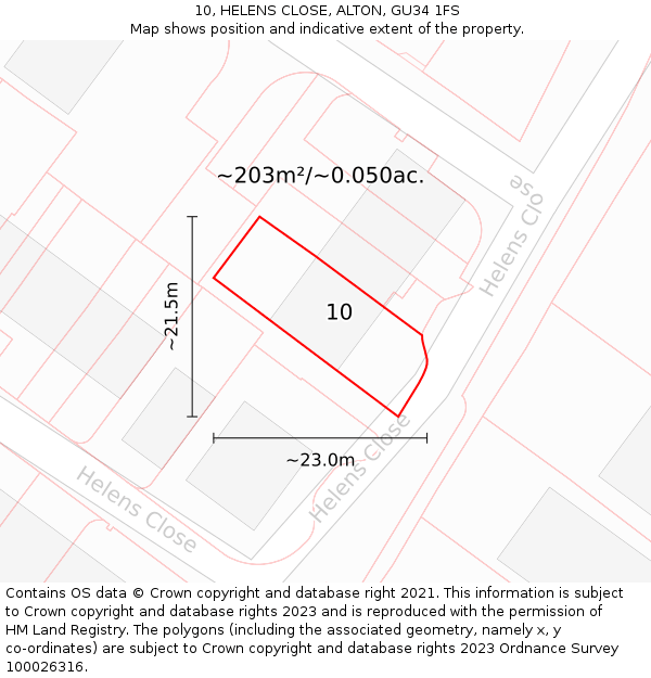 10, HELENS CLOSE, ALTON, GU34 1FS: Plot and title map