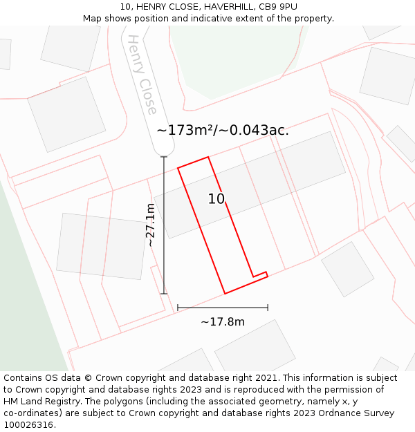 10, HENRY CLOSE, HAVERHILL, CB9 9PU: Plot and title map