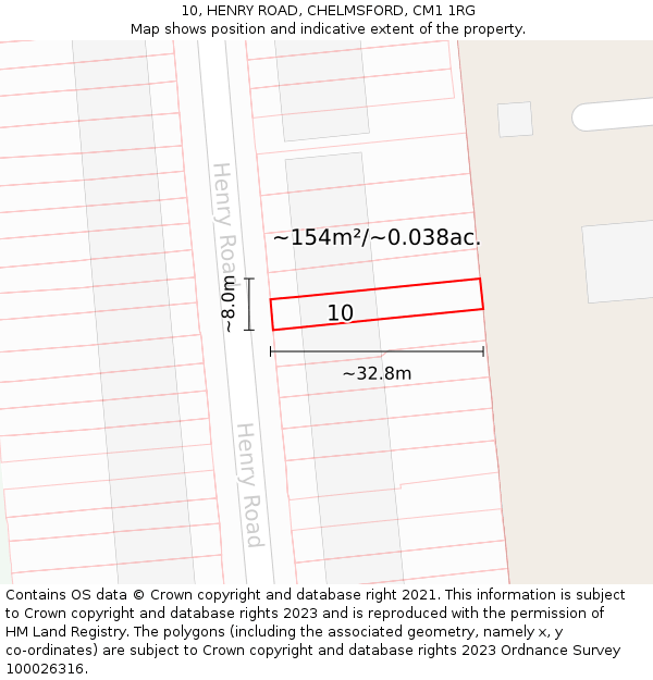 10, HENRY ROAD, CHELMSFORD, CM1 1RG: Plot and title map