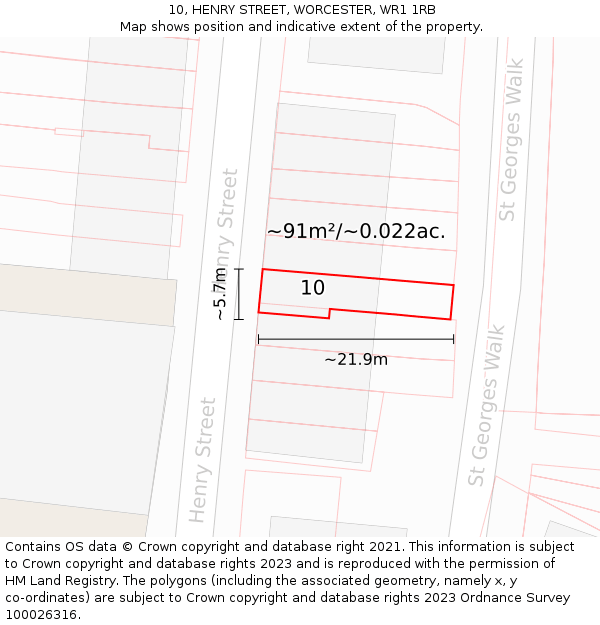 10, HENRY STREET, WORCESTER, WR1 1RB: Plot and title map