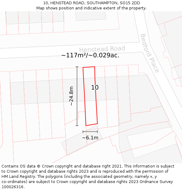 10, HENSTEAD ROAD, SOUTHAMPTON, SO15 2DD: Plot and title map