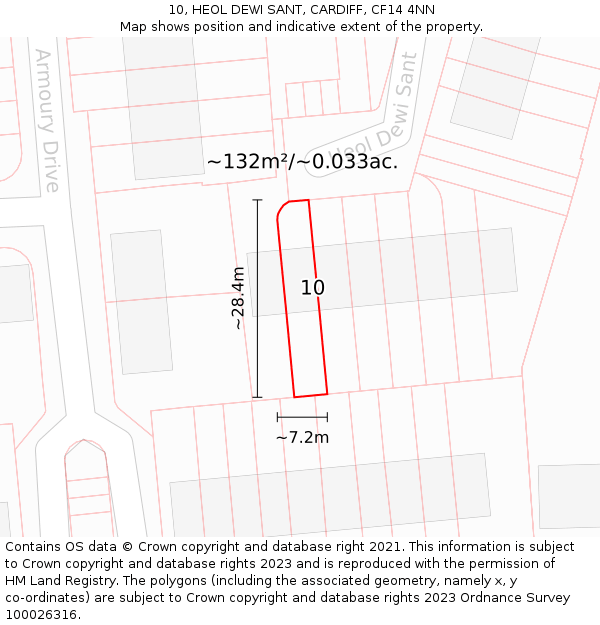 10, HEOL DEWI SANT, CARDIFF, CF14 4NN: Plot and title map