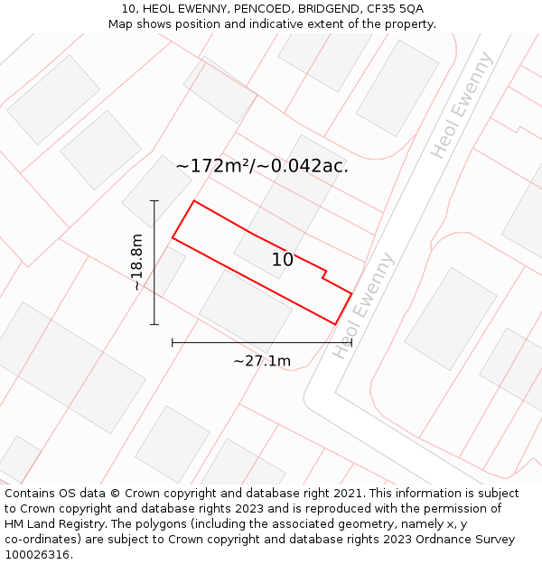 10, HEOL EWENNY, PENCOED, BRIDGEND, CF35 5QA: Plot and title map