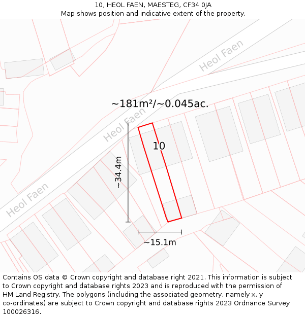 10, HEOL FAEN, MAESTEG, CF34 0JA: Plot and title map