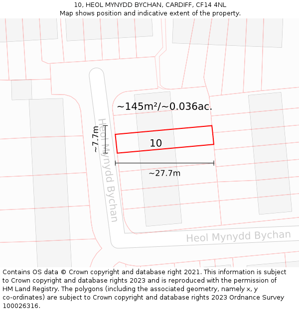 10, HEOL MYNYDD BYCHAN, CARDIFF, CF14 4NL: Plot and title map