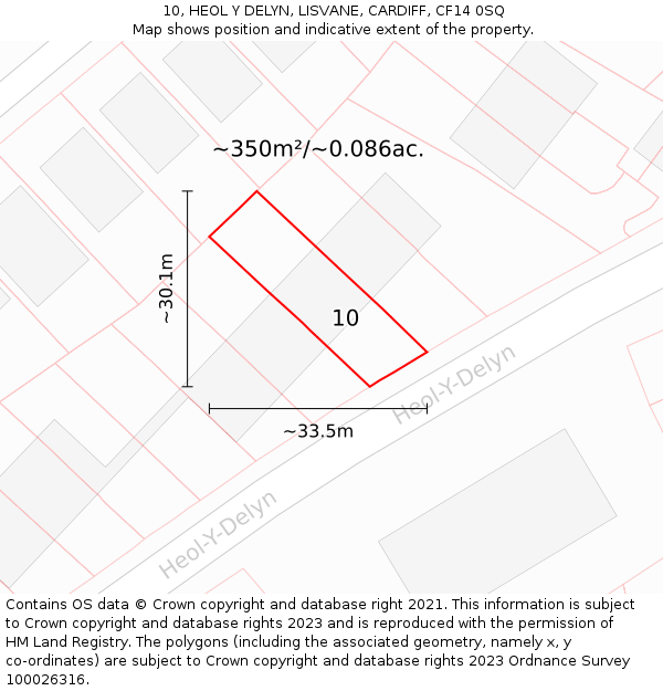 10, HEOL Y DELYN, LISVANE, CARDIFF, CF14 0SQ: Plot and title map
