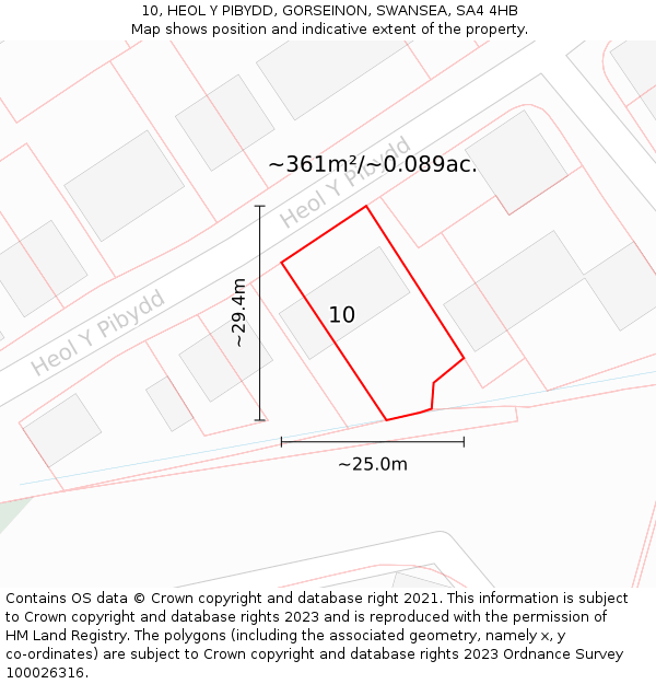 10, HEOL Y PIBYDD, GORSEINON, SWANSEA, SA4 4HB: Plot and title map