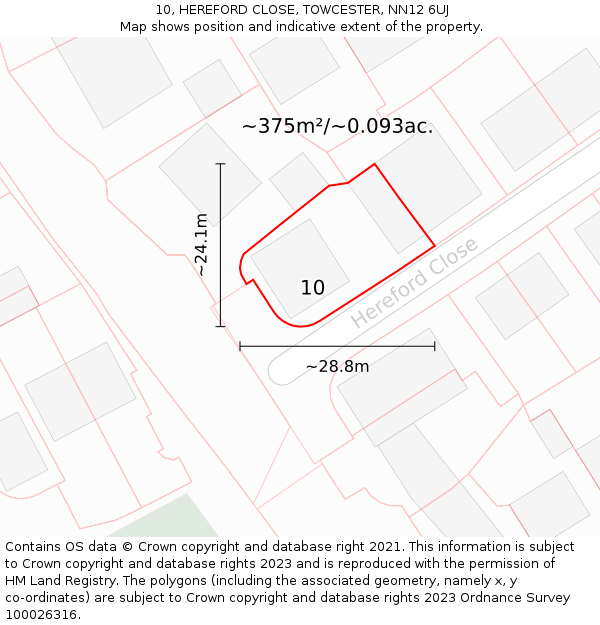 10, HEREFORD CLOSE, TOWCESTER, NN12 6UJ: Plot and title map