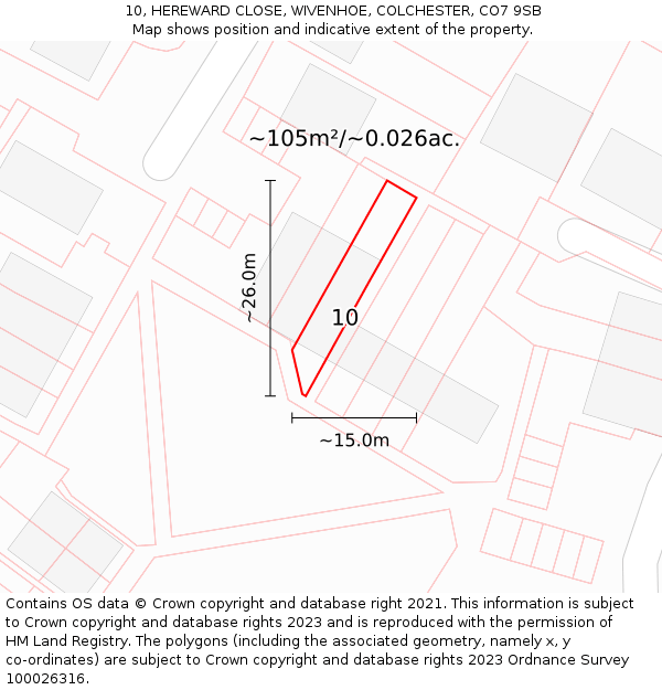 10, HEREWARD CLOSE, WIVENHOE, COLCHESTER, CO7 9SB: Plot and title map