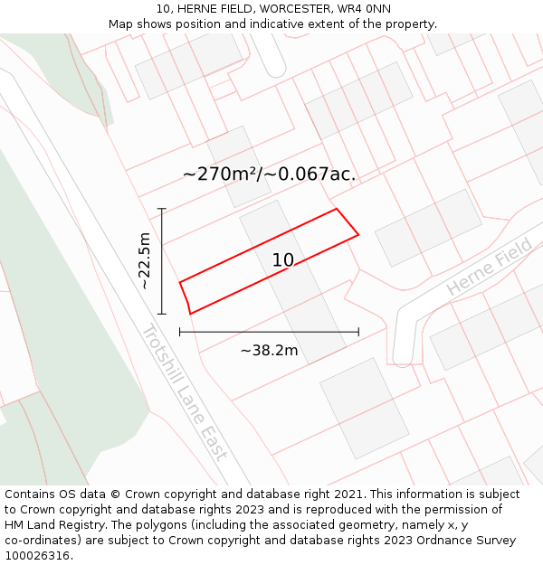 10, HERNE FIELD, WORCESTER, WR4 0NN: Plot and title map