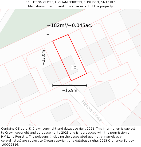 10, HERON CLOSE, HIGHAM FERRERS, RUSHDEN, NN10 8LN: Plot and title map