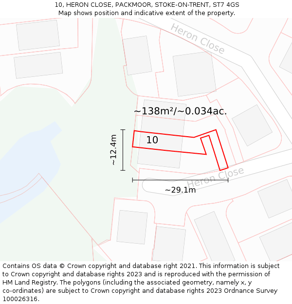 10, HERON CLOSE, PACKMOOR, STOKE-ON-TRENT, ST7 4GS: Plot and title map