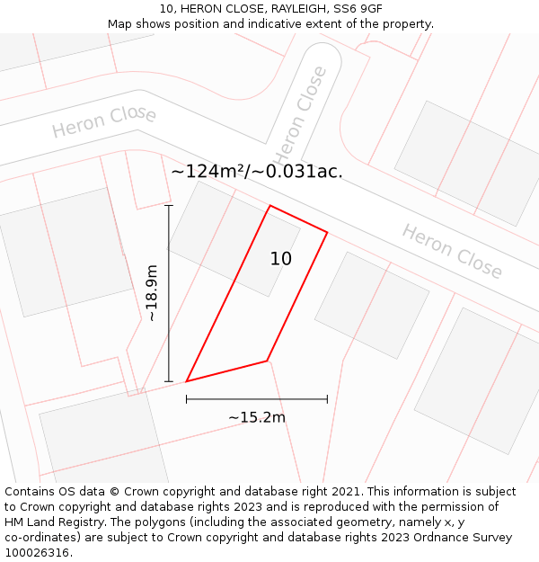 10, HERON CLOSE, RAYLEIGH, SS6 9GF: Plot and title map